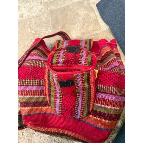 Handmade Woven Backpack With Multicolor Stripes & Front Pocket - Artisan Made In - Picture 4 of 6